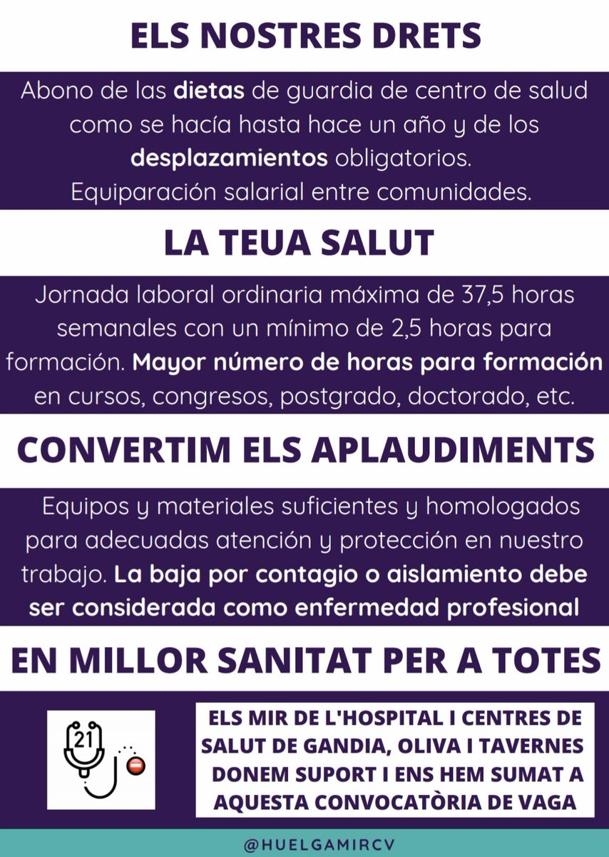 capcalera's tweet photo. #reivindicacions #vagaMIR #HuelgaMIR #huelgamircv @GVAhgandia @GVAsanitat @anabarcelochico. 
Demanem tant? 

Descans, formació, dignitat i QUALITAT ASSISTENCIAL!

#RESIStirem amb @huelgamircv https://t.co/qlzY2uIMeZ
