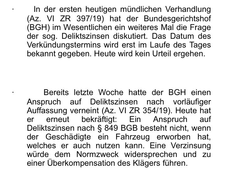 kavojtech's tweet photo. In der ersten Verhandlung hat der #BGH wie am 21. Juli dazu tendiert, den Anspruch auf Deliktszinsen zu verneinen. #bghvw https://t.co/S8FwxEWvl8