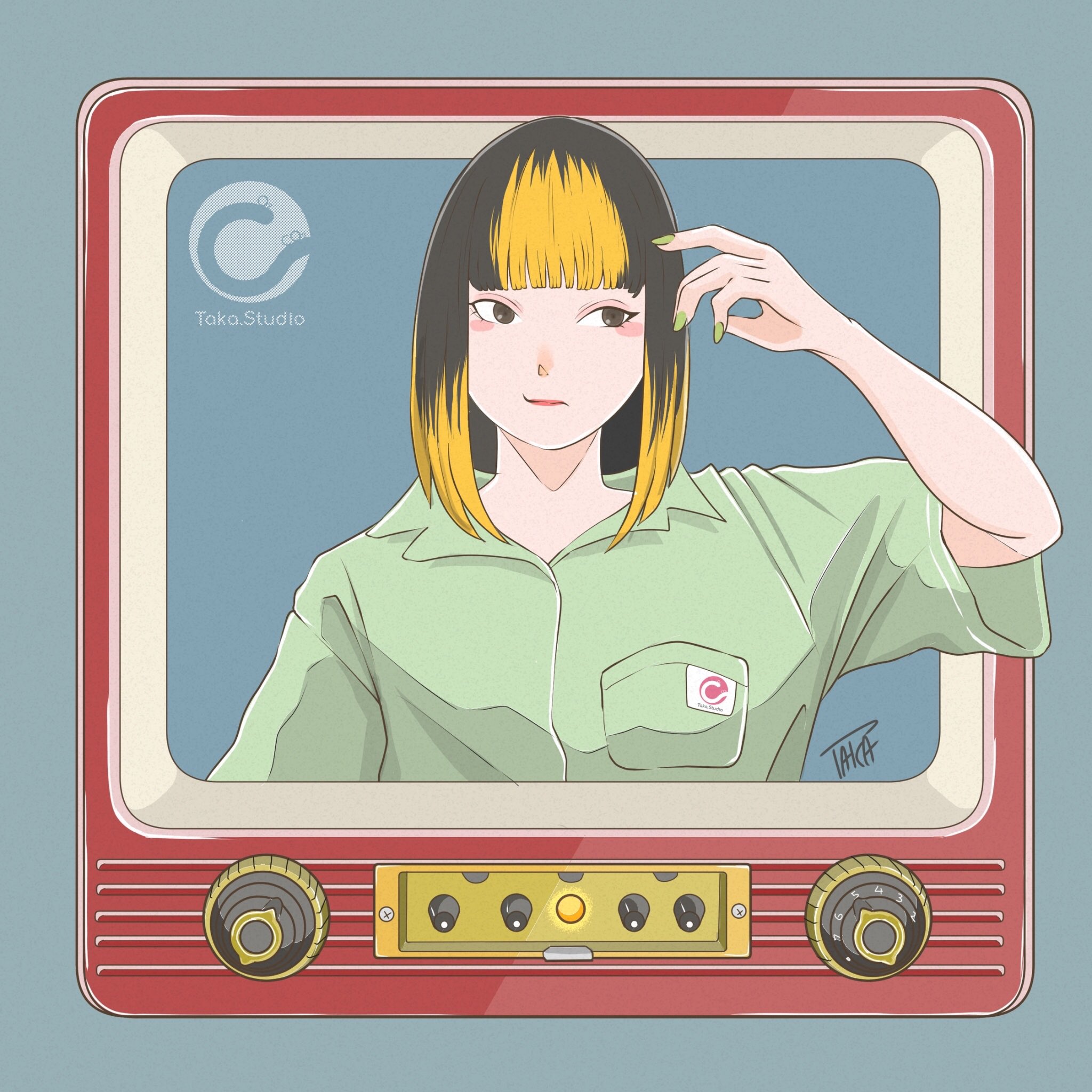 Taka 名古屋のイラストレーター らくがき Retro Girl Vol 1 ノスタルジーなレトロガールシリーズ アメリカンテイストな ブラウン管テレビ 髪の毛ファンキー 絵描きさんと繋がりたい イラスト好きな人と繋がりたい イラストレーター