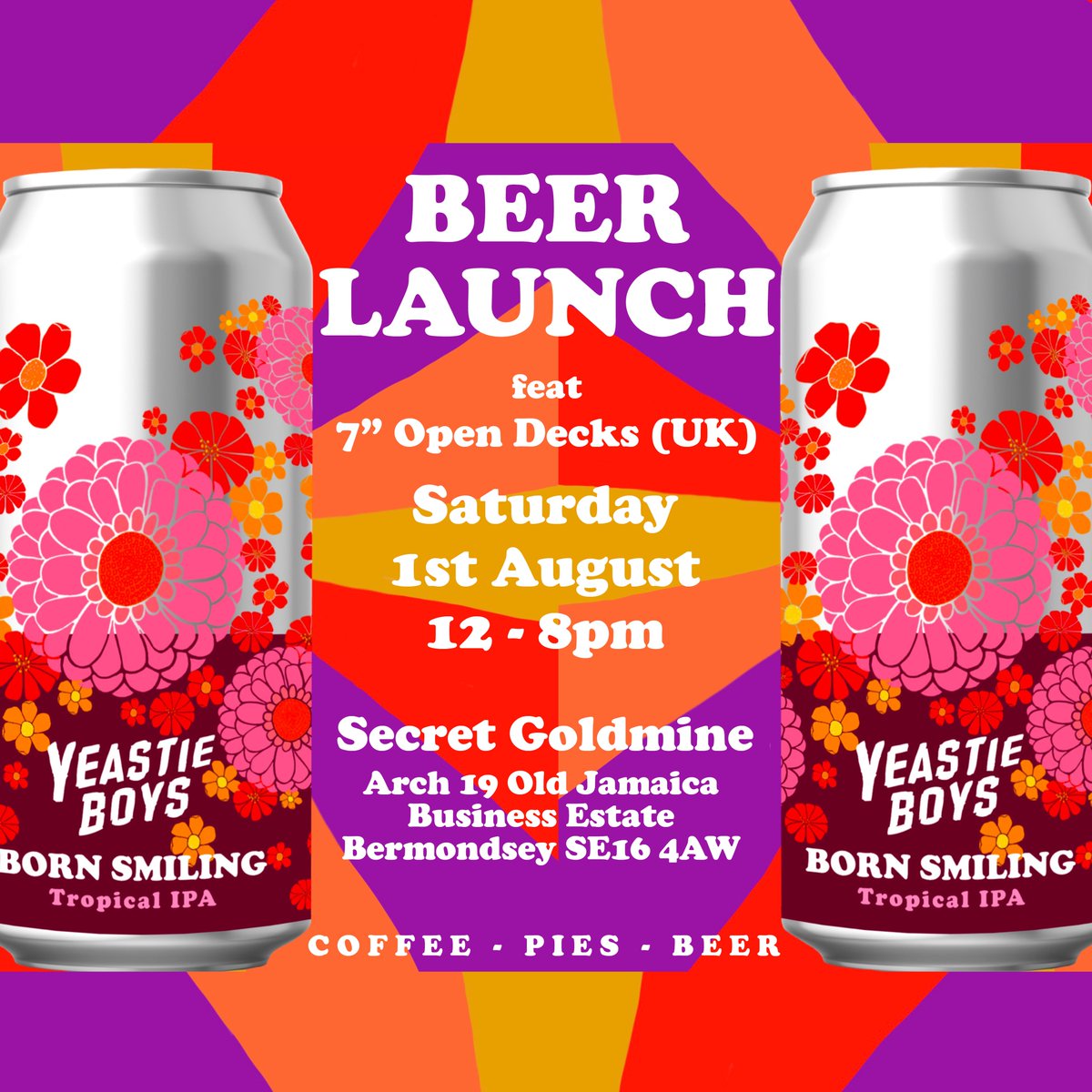 Come and celebrate our new Tropical IPA with us! 
We are throwing a Born smiling party at <a href="/SecretGoldmine/">Secret Goldmine Cafe</a> this Saturday! Pies, Beers, Cheers! 
Tickets are free, get yours now 
eventbrite.co.uk/e/yeastie-boys…