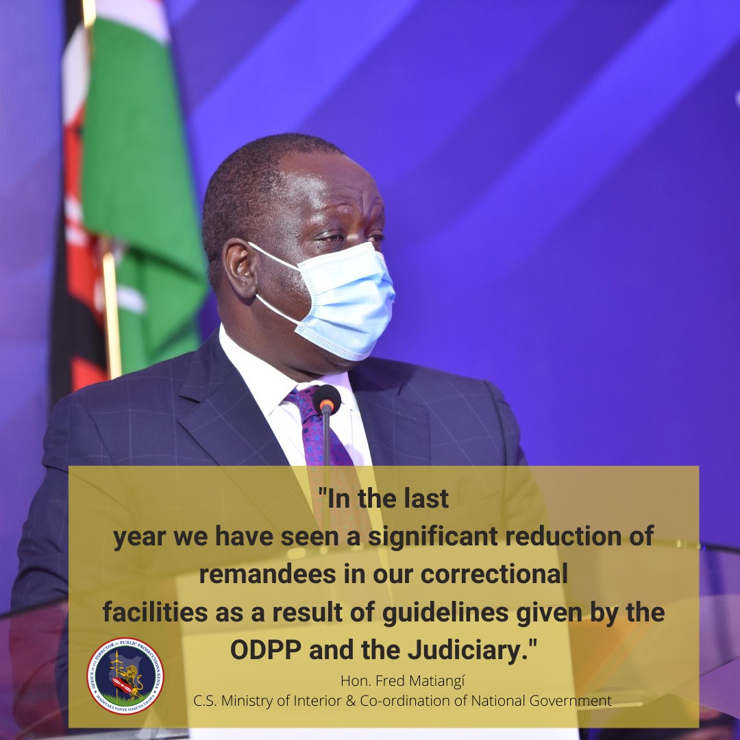 ODPP_KE's tweet photo. Interior CS, Dr. Fred Matiang'i, has lauded DPP's commitment in decongesting prisons. The CS said that in less than 2 years, after DPP Haji took over office, over 16,000 remandees have been released from prison. #DecisionToCharge_ODPP #ODPPCaseManagement https://t.co/5SawDULTw8
