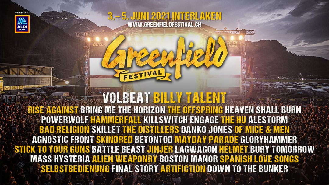 Über 30 Bands des 2020er Line-ups sind wieder dabei. Neben all diesen Acts sind wir ausserdem Stolz folgende Neuzugänge vorstellen zu dürfen:
#RiseAgainst | #TheOffspring | #StickToYourGuns | 
#BattleBeast
#GF2021 #greenfieldfestival