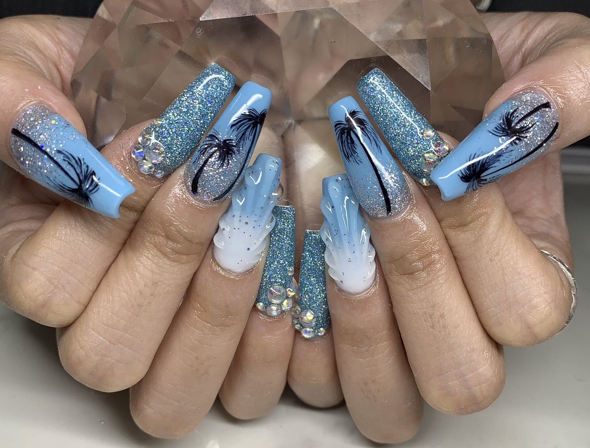 村田 奈津季 もとみちゃんネイル スカルプ バレリーナネイル グラデーションネイル ブルーネイル ラメネイル シルバーネイル ヤシの木ネイル アートネイル 人魚の鱗ネイル ご新規様 夏ネイル 自宅ネイル Nail