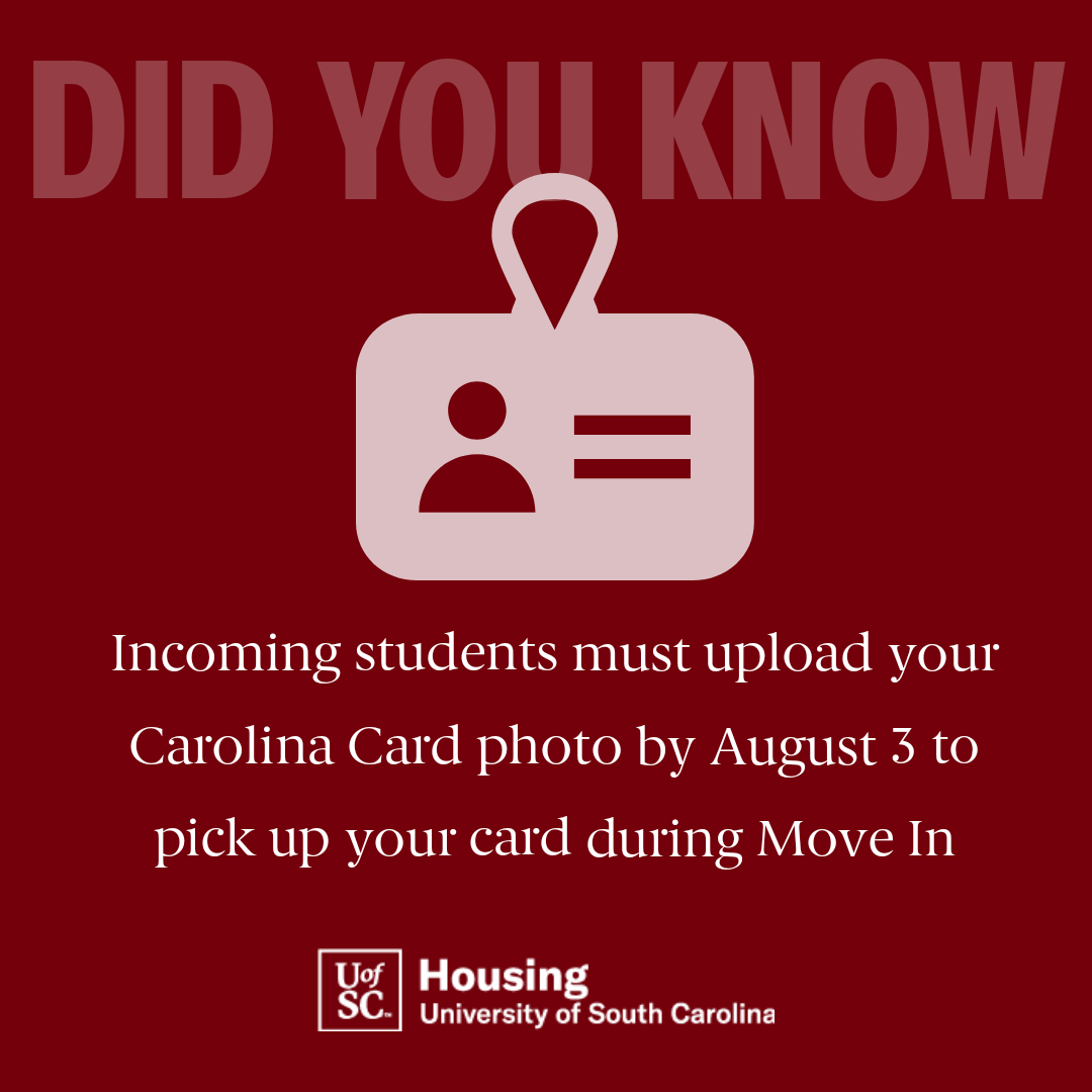 UofSCHousing's tweet photo. Get those photos uploaded for easy pick up during check in.  #uofsc #uofsc24 #uofscmovein #carolinacard https://t.co/Ef4Ux7O58o