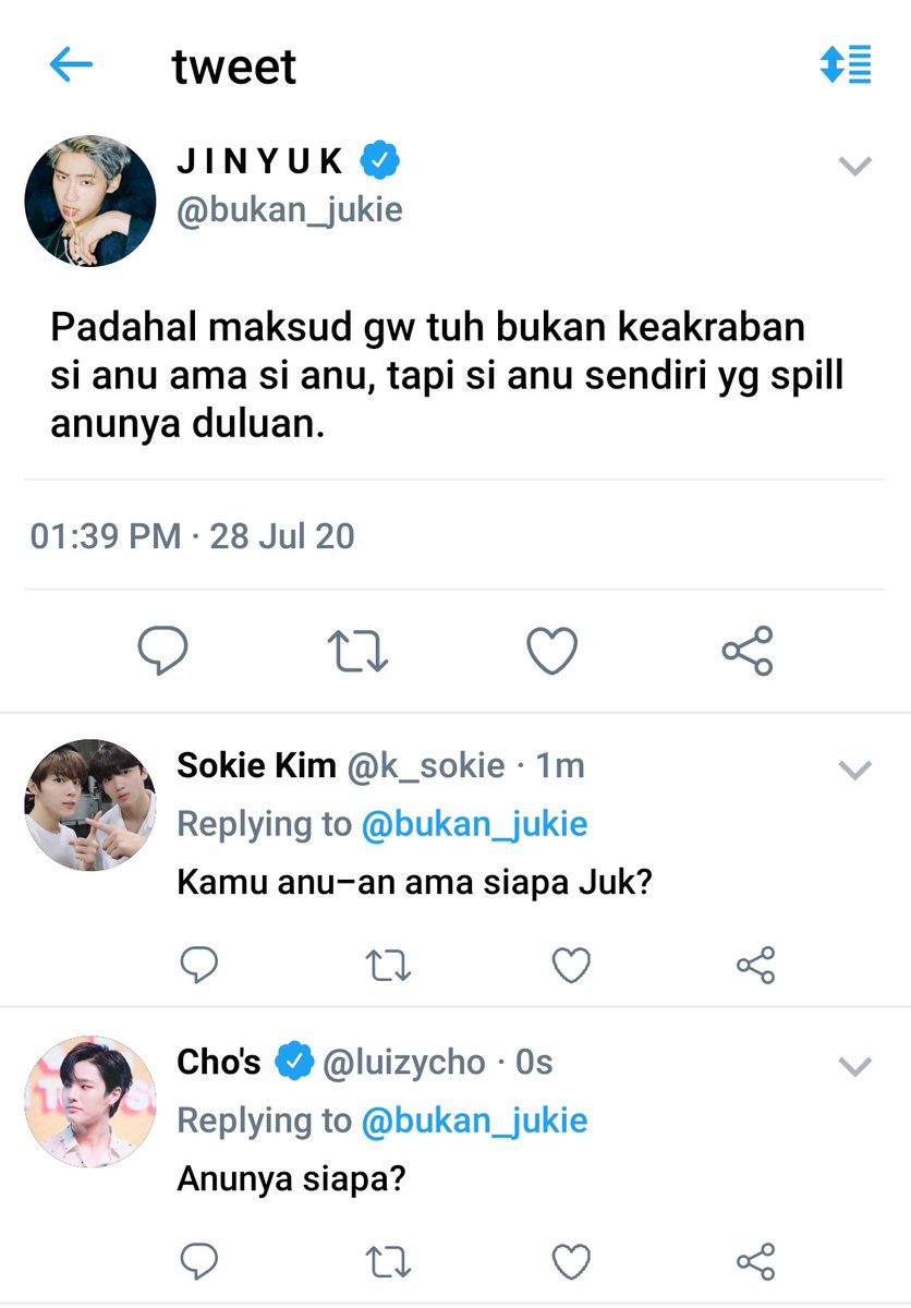 》Ada yg GEER soal twt Jukie sebelumnya padahal maksudnya kan buat si [redacted] x [redacted]Cuma dia jd kepo juga kan jadinya..