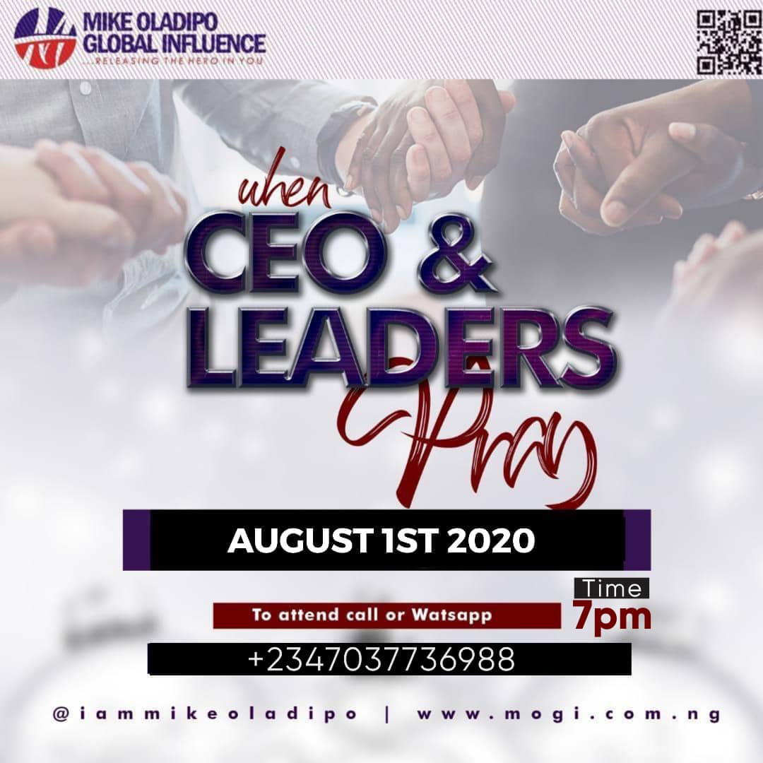 Join CEOs and leaders to lift up voices to heaven uniting in one spirit to push in the place of prayers, we anticipate a transformational move of God that would yield and create economic, social, leadership and spiritual change across communities, cities and nations. #leadersPray