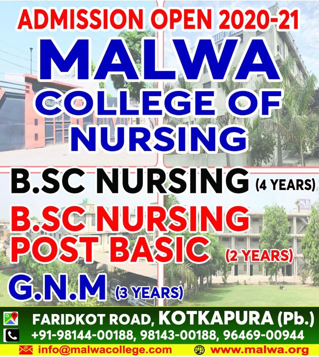 MalwaGroup's tweet photo. Nursing admission in Punjab for GNM, B. Sc. Nursing &amp; Post basic B. Sc. Nursing in "Malwa College of Nursing, KOTKAPURA https://t.co/lHDgzaj4JY