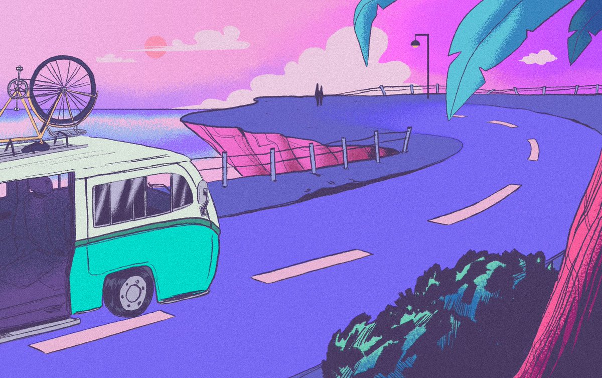 scaahart's tweet photo. Oh to be in a 90s anime and live my future funk fantasy

#futurefunk #pinkart #illustration #art https://t.co/7fcrJx8zxM