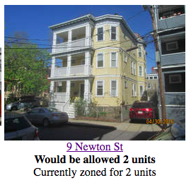 But the reality is that even under these conditions, many triple deckers in Cambridge would still be non-conforming, because their lots have been subdivided since the original platting of the city, leaving many triple deckers on smaller lots than 5000 square feet.