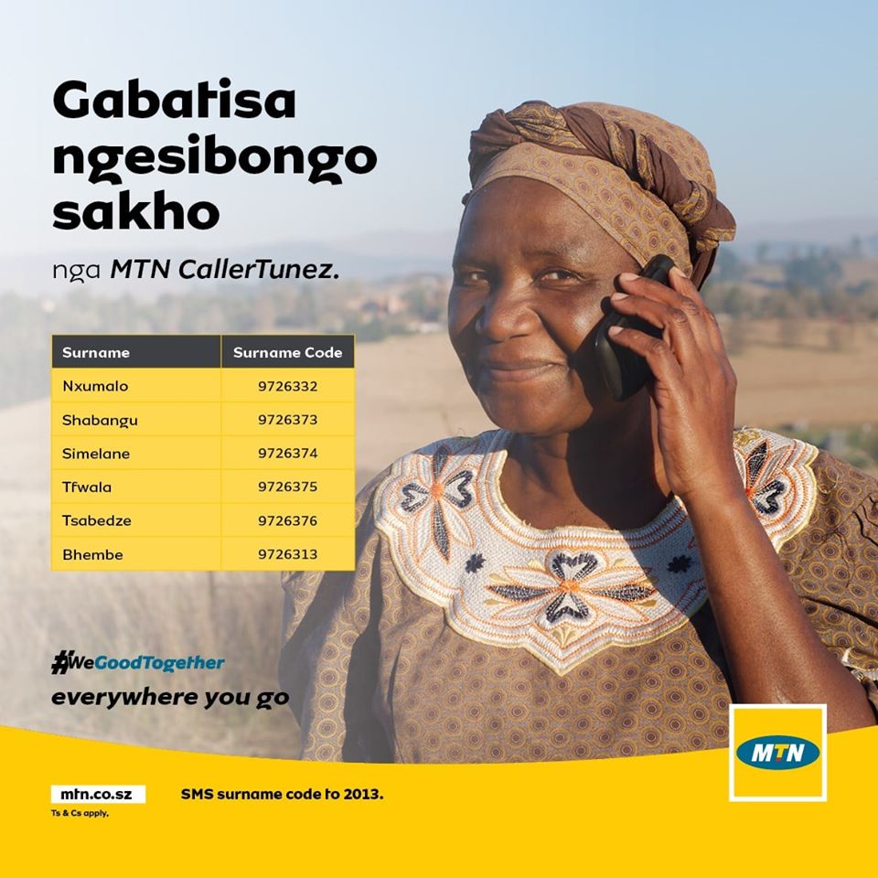 MTNEswatini's tweet photo. Set your lastname's praises as an #MTNCallerTune and showcase your #ProudlySwati vibes through dialling *2013*3# to get started: Go ahead and let the world know how proud you are of your family roots/ties. https://t.co/smmYzqGOZl