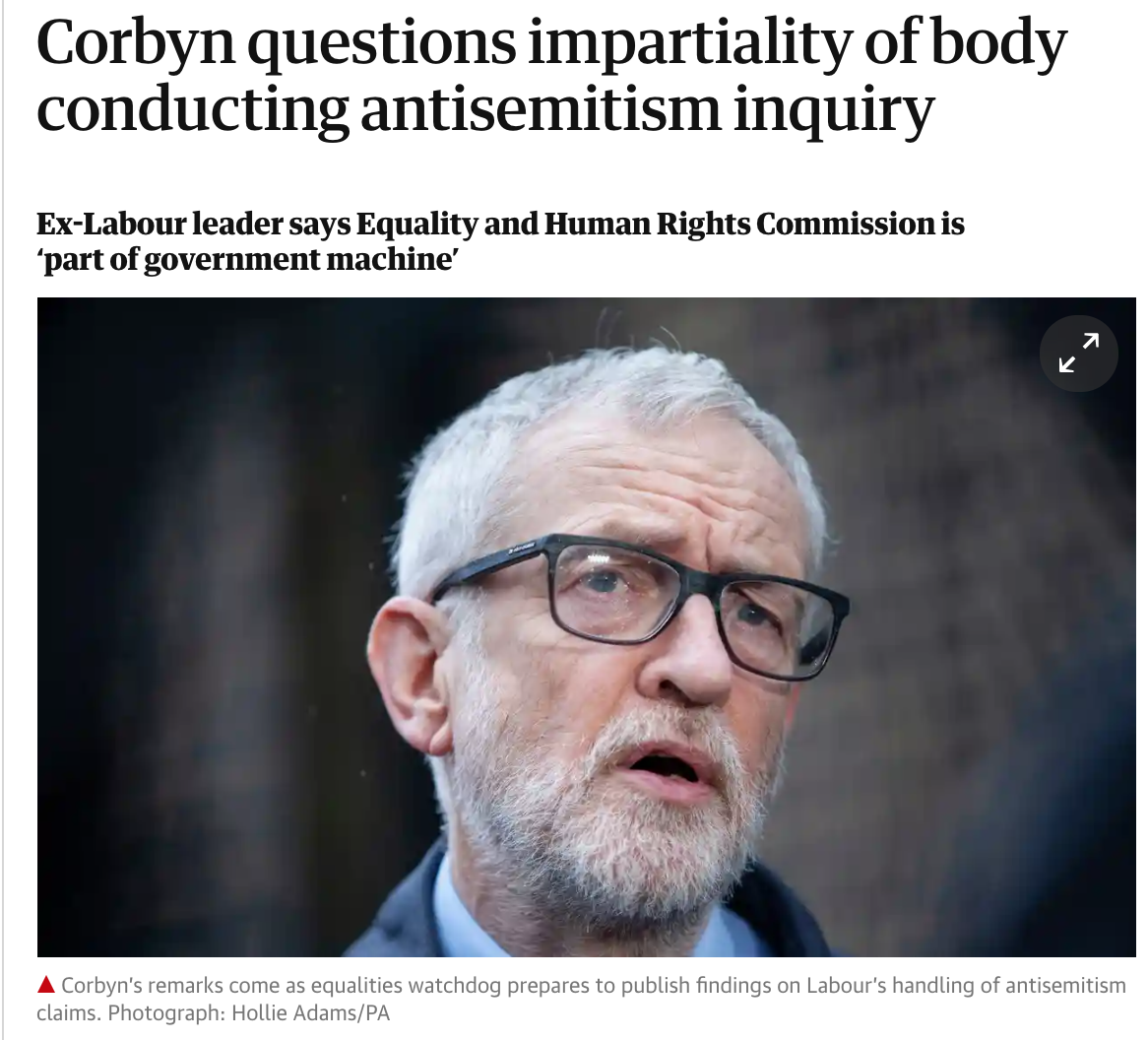 In 2016 and 2017  @guardian published numerous reports with criticisms of the EHRC. Criticisms weren't mentioned again until June this year, this time from Corbyn. The paper made no reference to the previous concerns raised in their paper to contextualise Corbyn's interview.