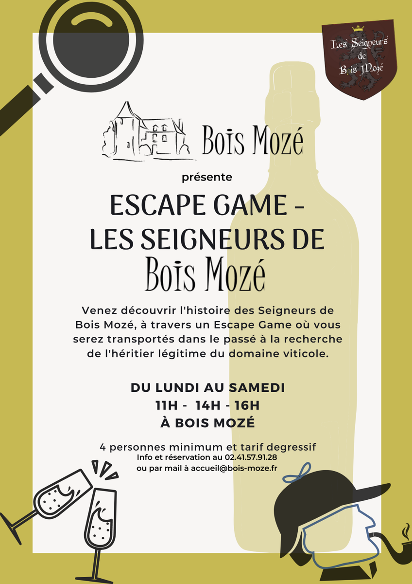 Qui seront les prochains joueurs ?
Nouvelle activité à #domainedeboismozé, un escape game créé 100% pour nous ! 
Partenariat avec <a href="/sibyllinescapad/">Sibylline Escapade</a> !
<a href="/Anjoutourisme/">Anjou tourisme</a> <a href="/Loire_Layon_Aub/">Destination Anjou Vignoble et Villages</a> <a href="/saumur_tourisme/">Saumur Val de Loire</a> @fandechenin