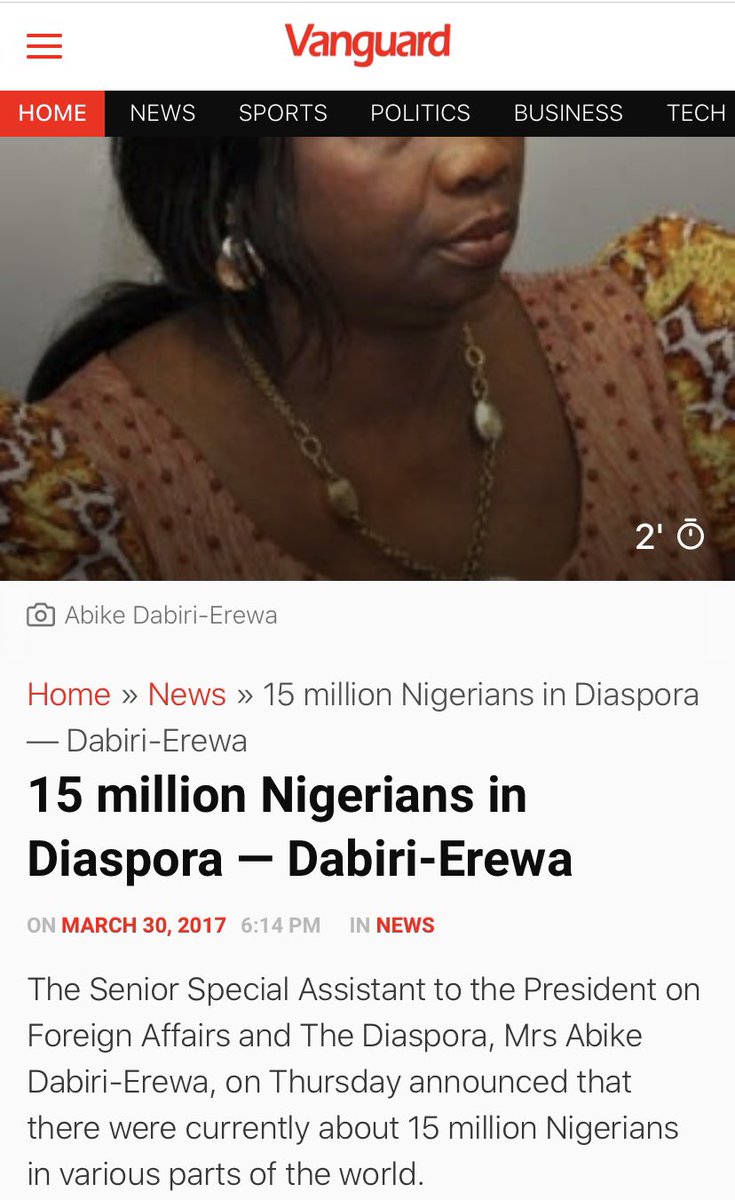 According to the Senior Special Assistant to the President on Foreign Affairs and The Diaspora, Mrs Abike Dabiri-Erewa, there are about 15 million Nigerians in the diaspora [estimated]. Total vote cast in Nigeria’s last presidential election in 2019 was circa 27 million.