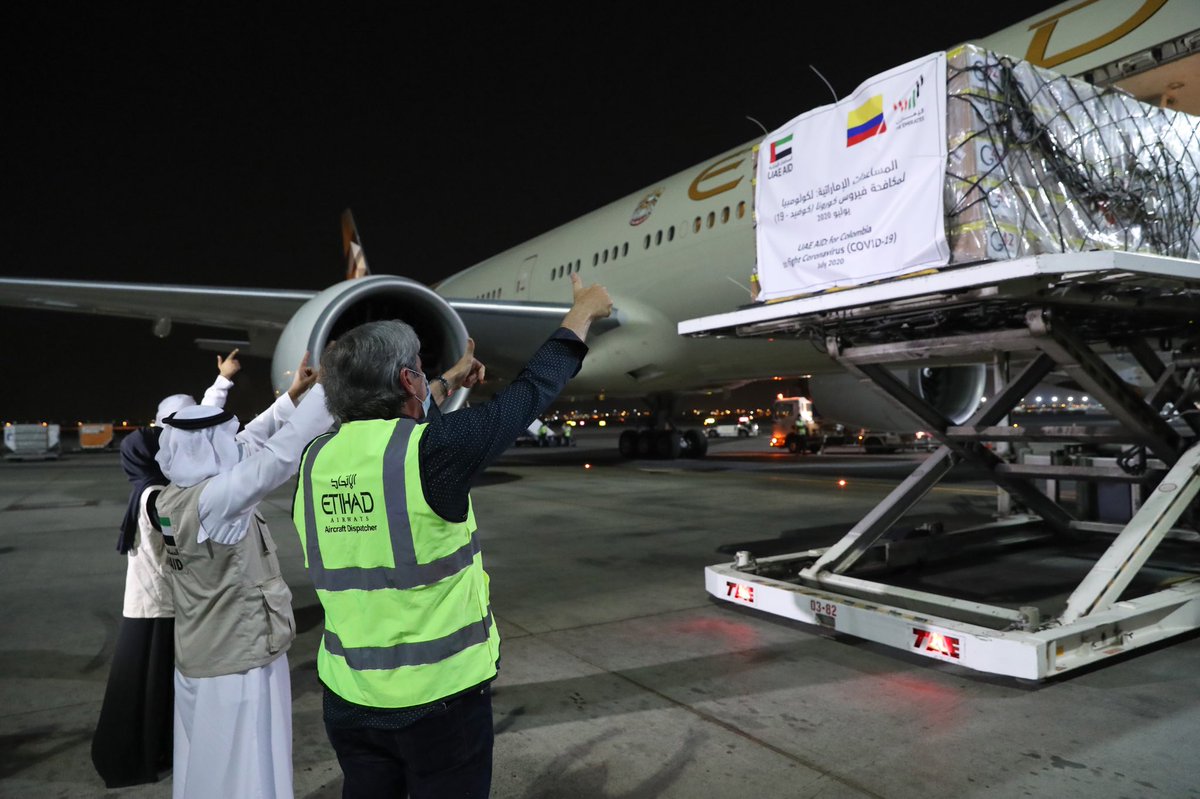 JaimeAminH's tweet photo. Hoy llega la tercera donación de Emiratos Arabes Unidos al pais  para luchar vs. el COVID-19. Incluye ventiladores, pruebas y material biomédico y hospitalario.Toda nuestra gratitud a nombre del Gob. del Pdte.@IvanDuque y el pueblo de Colombia a la gran nación árabe. 🇨🇴🇦🇪🇨🇴🇦🇪🇨🇴🇦🇪 https://t.co/j9LH4B5I6d