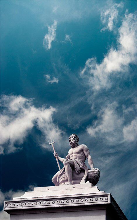 Poseidon has three important symbols surrounding him - sea, horses and, trident. Sea represents his intense, deep emotions, horses his raw power and instincts and trident represents his fertility - he is tied with Mother Goddess/Earth which he fertilizes.