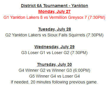 SCLBaseballSD's tweet photo. We've got a busy week of #SCLBaseball, as the 6A district games continue, in Yankton, after the @LakersSCL advanced last night. Also - the district 6B seeds will begin to take shape, in Menno, as the week progresses. https://t.co/wWTVqwTjaf
