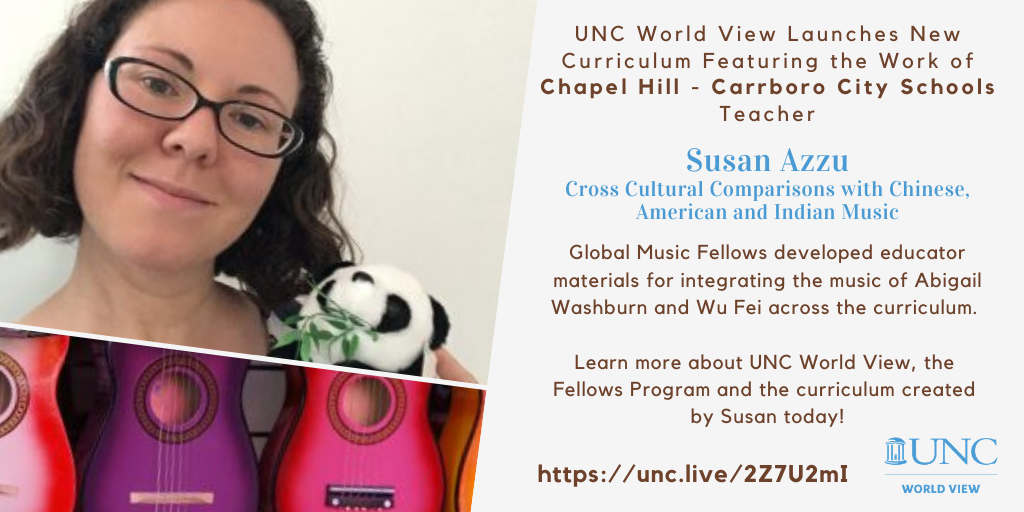 UNCWorldView's tweet photo. Congrats to our Global Music Fellows on the launch of K-14 educator materials to integrate global music across curricula. Let us introduce you to an exceptional group of NC teachers. Today, meet Susan! #WorldView2020 https://t.co/0sov6tBN4x 
@chccs  @rashkisraptors https://t.co/fTqhe2jR7h