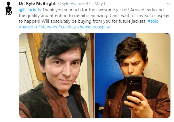 F_Jackets's tweet photo. See What #Fjackets Honorable Costumer @KyleIHolmes97  Say About #StarWars #HanSolo Suede #Jacket. 
Find More Feed Backs Here:► https://t.co/YriEmimxZs https://t.co/cRUy7GM7Ql