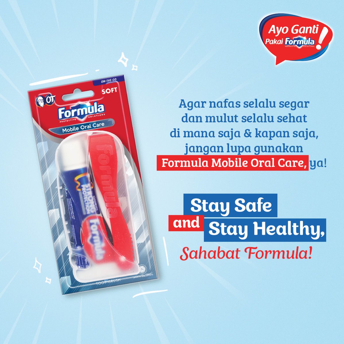 Buat Sahabat Formula yang masih harus beraktivitas di luar rumah, selalu sedia "New Normal Survival Kit" yaa di tas kamu. Salah satunya jangan lupa Formula Mobile Oral Care, yang bisa menjaga kesehatan dan kebersihan gigi &amp; mulut kamu dimanapun kamu berada!