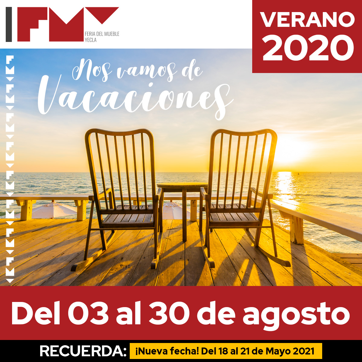 FMYecla's tweet photo. ¡La semana que viene nos vamos de vacaciones! ☀️ 

Volveremos a partir del día 31 de agosto con más energía que nunca y la pasión de siempre para seguir trabajando por el sector, su gente y su Feria. Gracias por seguir ahí. ❤️

¡Que tengáis un buen verano! https://t.co/9EayTdfgf4
