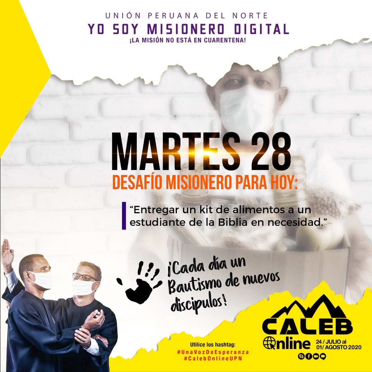 PrJCabrera's tweet photo. 🚨 El desafío de hoy 👉🏻 Entregar un kit de alimentos a un estudiante de la Biblia en necesidad 😀🙌 Publica tus fotos con los Hashtags 📌 #CalebOnlineUPN y 📌 #UnaVozDeEsperanza 📲 Las mejores aparecerán en el #NotiCaleb en el cierre del sábado 1 Agosto. 📸🎥 https://t.co/GWvewPU3d2