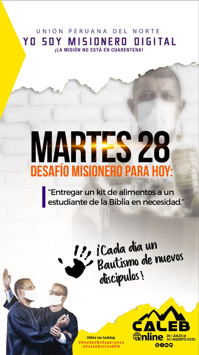 sandry_tabare's tweet photo. 🚨 El desafío de hoy 👉🏻 _*Entregar un kit de alimentos a un estudiante de la Biblia en necesidad*_ 😀🙌 Publica tus fotos con los Hashtags 📌 *#CalebOnlineUPN* y 📌 *#UnaVozDeEsperanza* 📲 Las mejores aparecerán en el #NotiCaleb en el cierre del sábado 1 Agosto. 📸🎥 https://t.co/45g3umVjOO