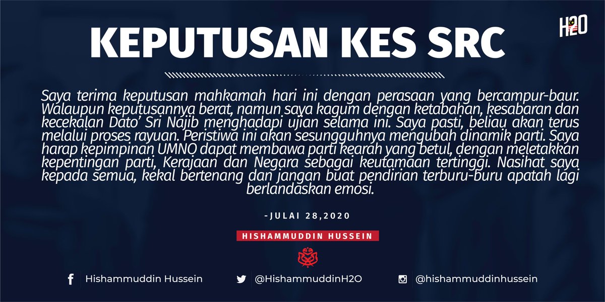 HishammuddinH2O's tweet photo. Ini kenyataan saya berkenaan keputusan kes SRC hari ini. https://t.co/KMVkM1gLG3