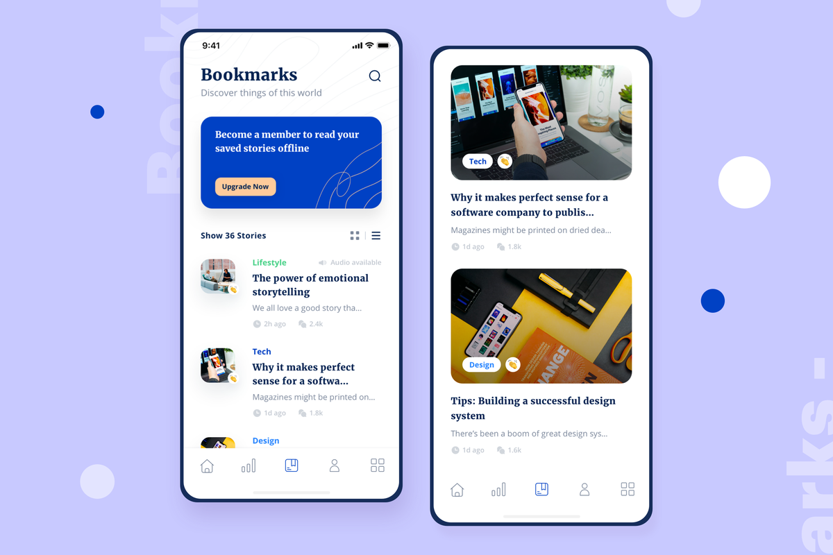 usedesignspace's tweet photo. Good Night,⁠
⁠
We want to share with you the sample screen of our UI Kit product. This is Bookmarks Screen from Bacao UI Kit.⁠
⁠
In bookmarks, users can collect and mark off the main quote or sentence they loved in news and article they have read.⁠
⁠
Find it at UI8 &amp; CM
⁠ https://t.co/7DMf06qeCT