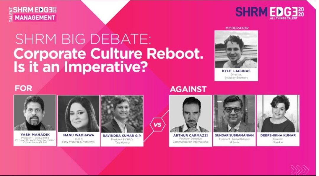 kunjal23's tweet photo. Just 24 hrs to go! It can't get bigger than this :) #SHRMEdge20 Big Debate on Corporate Culture Reboot. Join them tomorrow! @Arthur_Carmazzi @IndianYash @theSpeakIn @manunarang19 Ravindra Kumar, @KyleLagunas @LupinGlobal @TataMotors @SonyTV @SHRMindia  @AchalKhanna1 https://t.co/VtHMd9EOhT