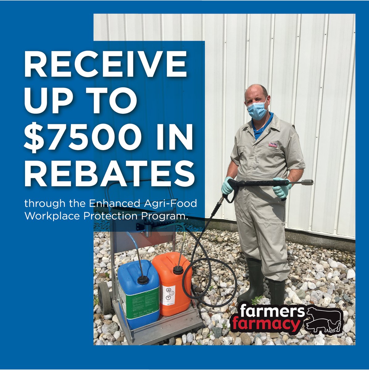 farmersdepotca's tweet photo. You can now receive up to $7,500 in rebates through the Enhanced Agri-Food Workplace Protection Program. Visit: https://t.co/FzVDPyQI9A to learn how eligible farms can claim their rebates on Farmers Farmacy PPE, cleaning products and tools for prevention of disease spread. https://t.co/cl3kRlWFOk