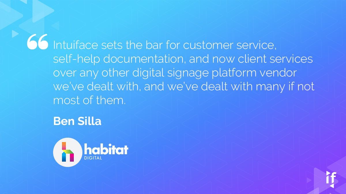 Intuiface's tweet photo. #Intuiface: Setting the bar for excellence in 360° customer service in the Digital Signage industry! See what everybody's saying about us: https://t.co/7FUNNdOYaB
#Intuiface #interactivekiosk #digitalsignage #testimonial #happycustomer #habitatdigital https://t.co/XPLGbSUrRK