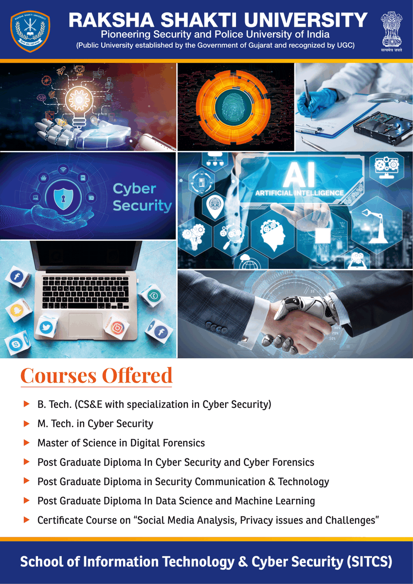 rru_sitaics's tweet photo. Brochure for Courses offered by School of Information Technology & Cyber Security (SITCS)
Brochure Link: https://t.co/yDOPSMpJ0e
#sitcs #RakshaShaktiUniversity #computerscience #informationtechnology #btechadmission #admission2020 #CyberForensics #digitalforensics #btech #mtech https://t.co/nMyp0f3N7h
