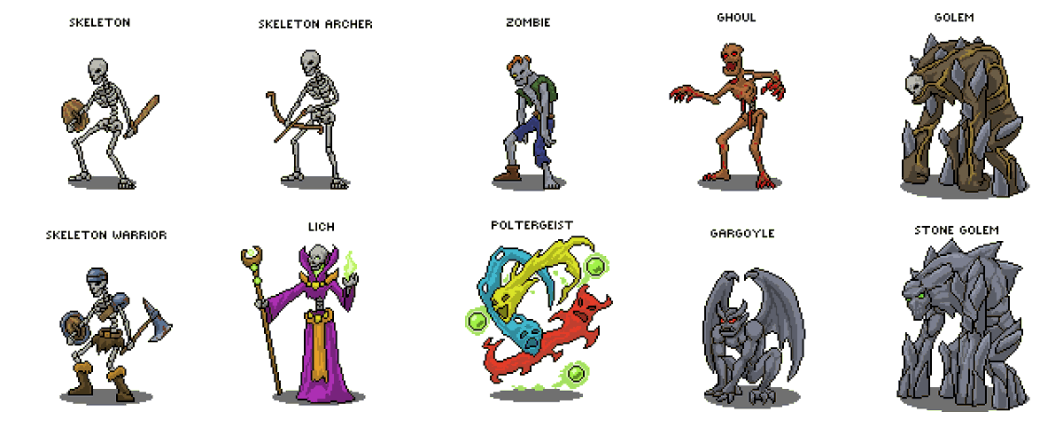 JorinDesign's tweet photo. Here are some of the undead unit sprites Tristan can summon during battles. There is still more to come! #ProjectRisenPath #pixelart #gamedev #undead #gamecharacters #monsterdesign https://t.co/byW87uOLFQ