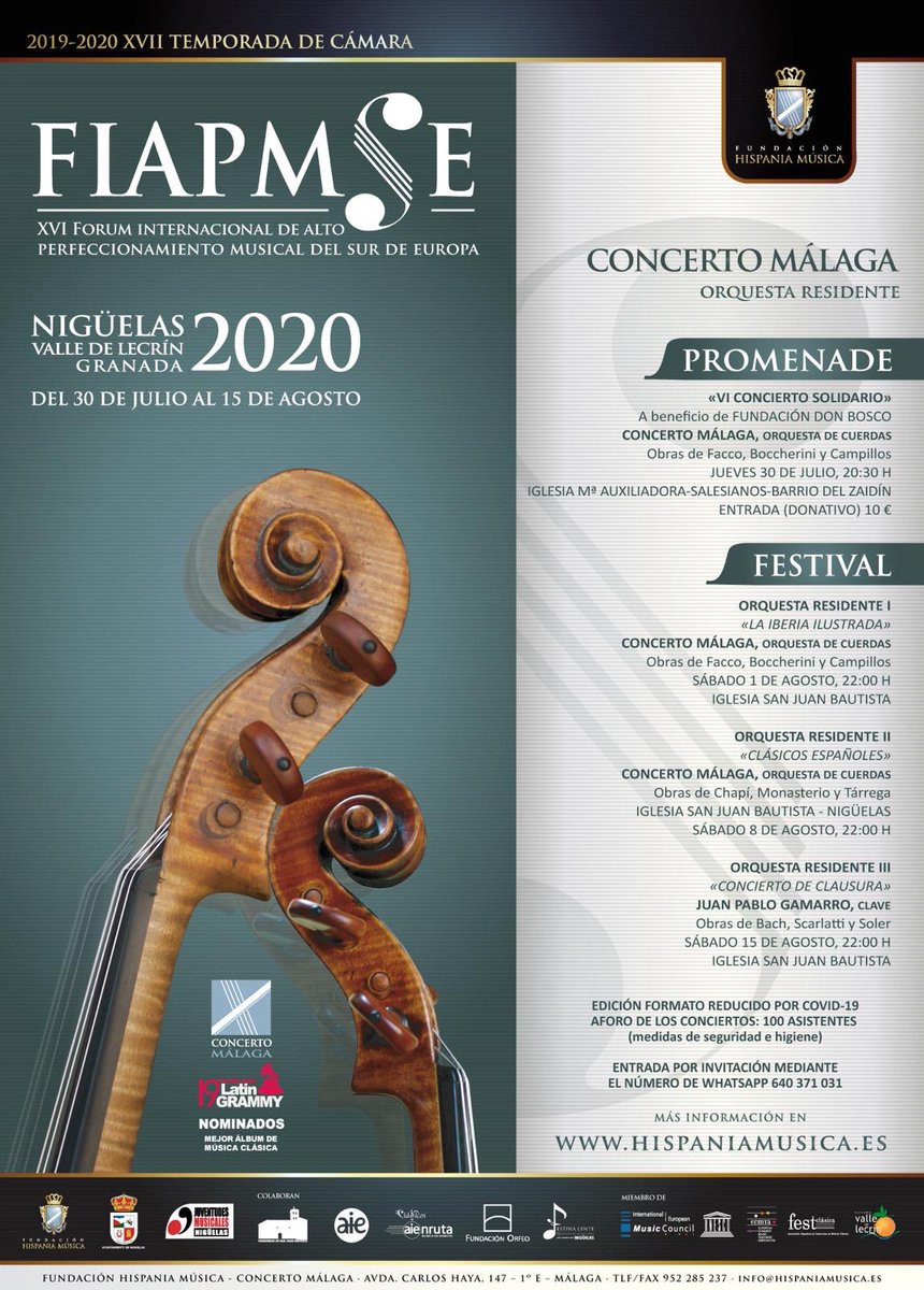 ConcertoMalaga's tweet photo. Presentamos la XVI edición del “#FIAPMSE-Fórum Internacional de Alto Perfeccionamiento Musical del Sur de Europa”, un cartel en formato reducido.

Esta edición está dedicada y enfocada especialmente a los habitantes de @niguelas_  (Granada). 

-CM https://t.co/6xGaXemPRT