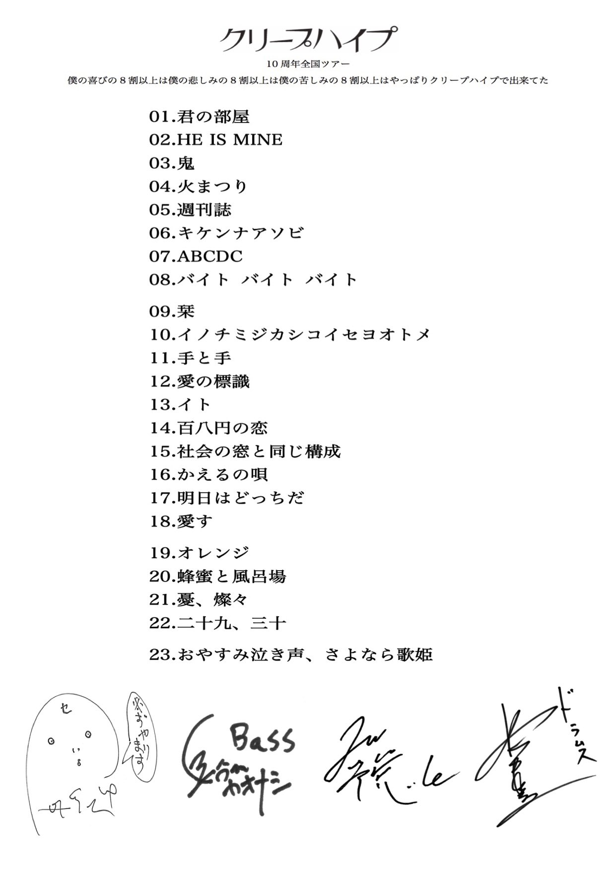 クリープハイプ このセットリストを忘れずにいたい またここから新しく作っていきます 尾崎世界観 T Co 58tjwhjt8t Twitter