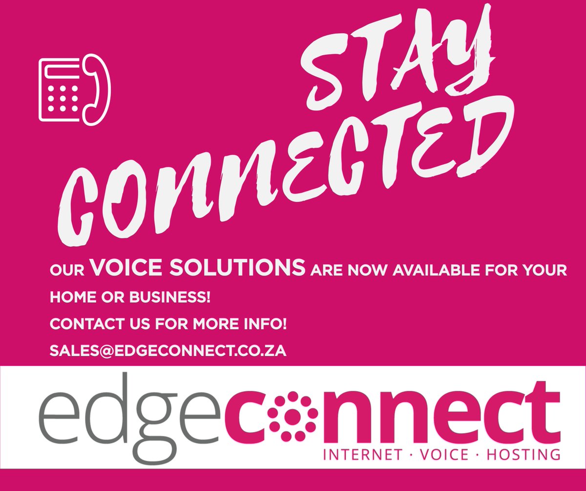 EdgeConnectSA's tweet image. EDGE Connect offers local, national, fixed-to-mobile &amp;amp; international voice terminations at very competitive rates with per second billing. 
We also offer complete Cloud PABXs. 
Contact us for info!
Sales@edgeconnect.co.za    
087 941 6892

#ISP #Connect #VOIP #PABX #Voice #Durban