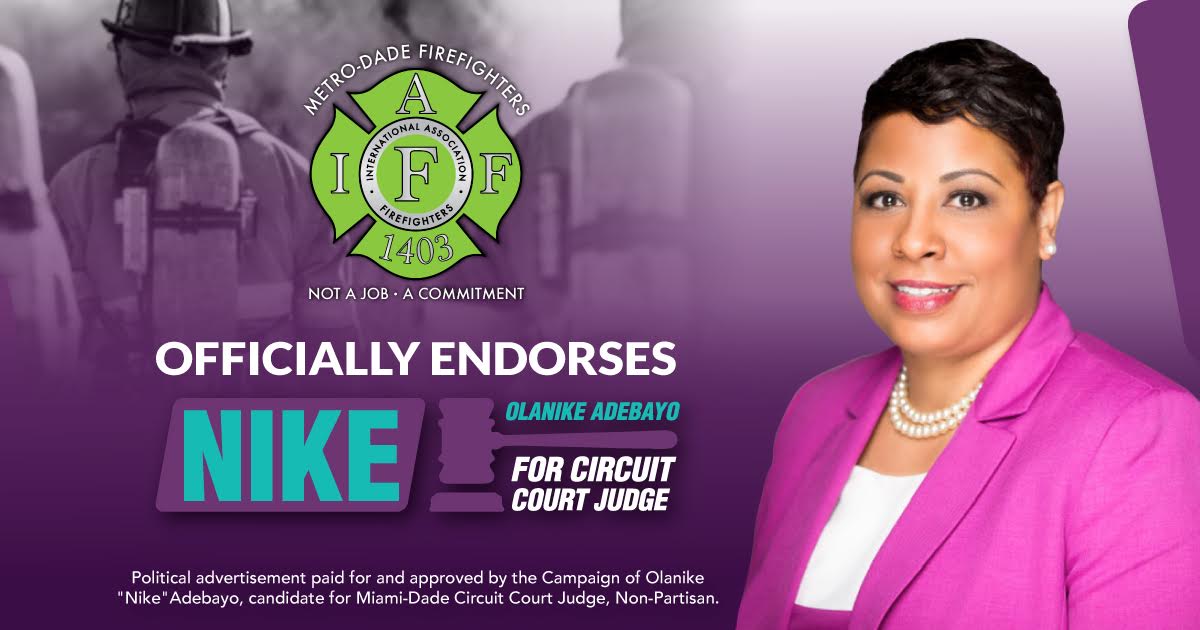 nikeforjudge's tweet photo. Many thanks to Metro-Dade Firefighters for your kind endorsement and support. We are better together! #NikeforJudge #miamivote #miamilife #vote2020 #miami #310towin https://t.co/mrFv5YYrY8
