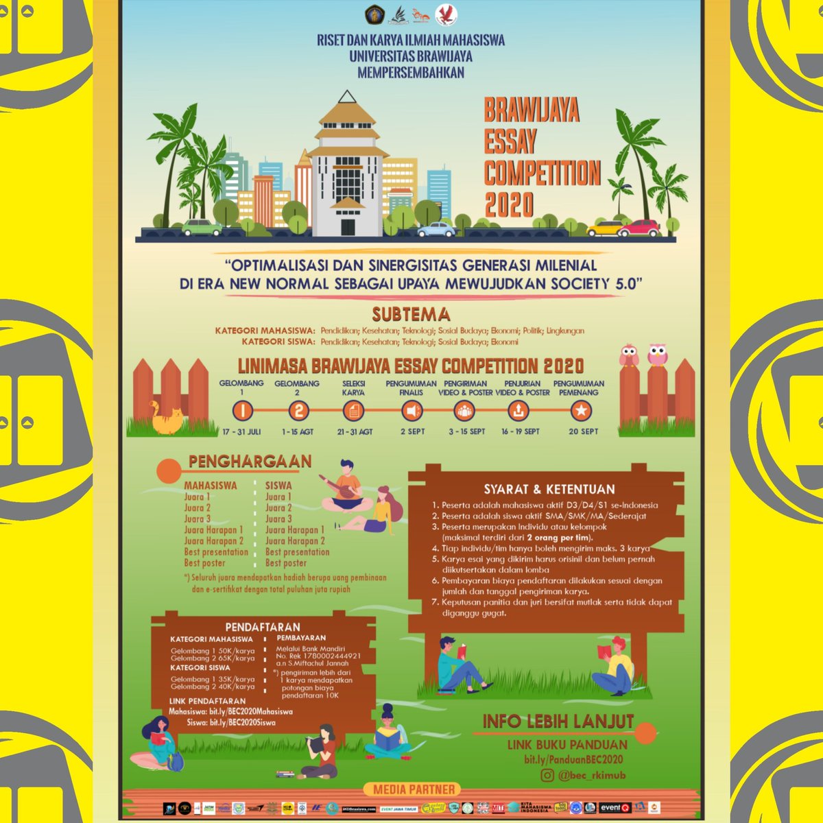 Gudang_Lomba's tweet photo. BRAWIJAYA ESSAY COMPETITION 2020
 @bec_rkimub @rkimub

#gudanglomba
#lombaesai #infolomba #infolombaesai 
#infolomba #informasilomba #infolombamenulis #lombaesainasional2020 #soalevent #lombamahasiswa #lombaessay #seminarnasional #infoub #agendanasional #eventmahasiswasurabaya https://t.co/bUeTcBlXQh