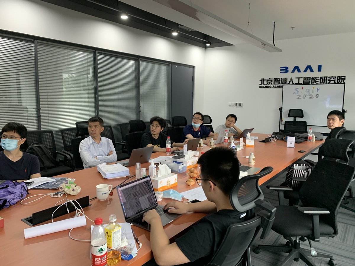 The story behind the online virtual conference: Those guys/volunteers are working 20 hours a day in turn (from 6:30am to 02:00am) for #SIGIR2020 to guarantee everything runs smoothly. Photos were taken at Beijing BAAI, 28 July,2020. Thank you for the hard work!