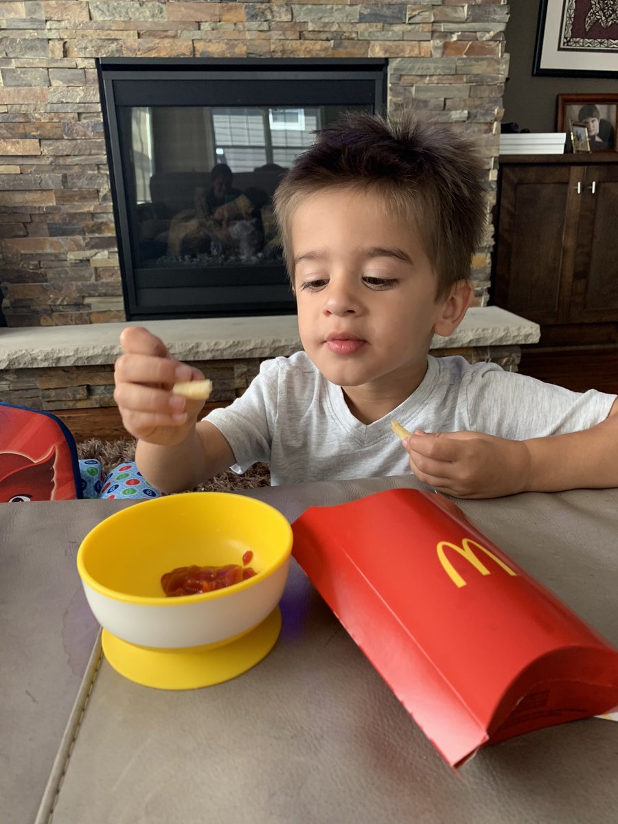 Dropped off paperwork at daycare.. Maverik manipulated me into getting him McDonald’s.
Me: let’s go home and get lunch.                Mav: McDonald’s fries, okay.