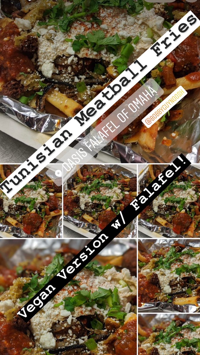 OasisOfOmaha's tweet photo. @bobbyguynoosh whipped up some killer loaded #fancyfries . Holy yes! Tunisian Meatballs. Vegan version w falafel. SO GOOD DON’T SLEEP https://t.co/e93TCjCoWf