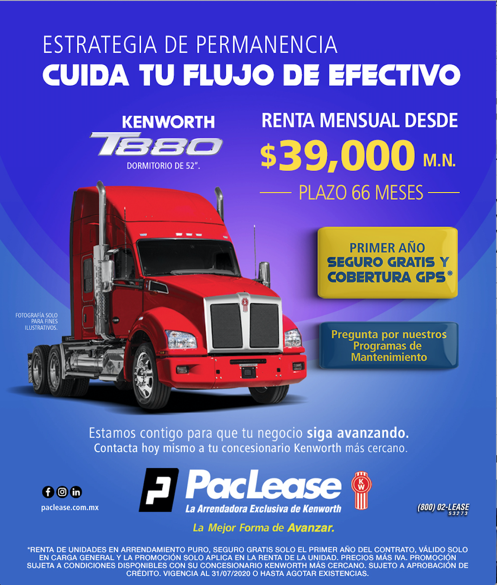 KenworthMexico's tweet photo. GRAN PROMOCION DE ARRENDAMIENTO DE PACLEASE 
Por este mes, además del atractivo precio, el seguro por el primer año es GRATIS. ¡Cuida tu flujo de efectivo! Aprovecha hoy mismo. #SeguroGratis 

Contacta a tu Concesionario Kenworth más cercano o llama al (800) 02-LEASE https://t.co/aQACzL41C6