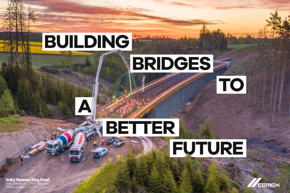 CEMEX's tweet photo. We’re creating connections between the Vysočina Region, Czech Republic 🇨🇿—which is home to three @UNESCO World Heritage Site. We’ve supplied 5,000 m3 of concrete and continuously poured 1,165 m3 of concrete performed over 22 hours for one of these bridges. 💪🏼 https://t.co/5c1FLR2qgb
