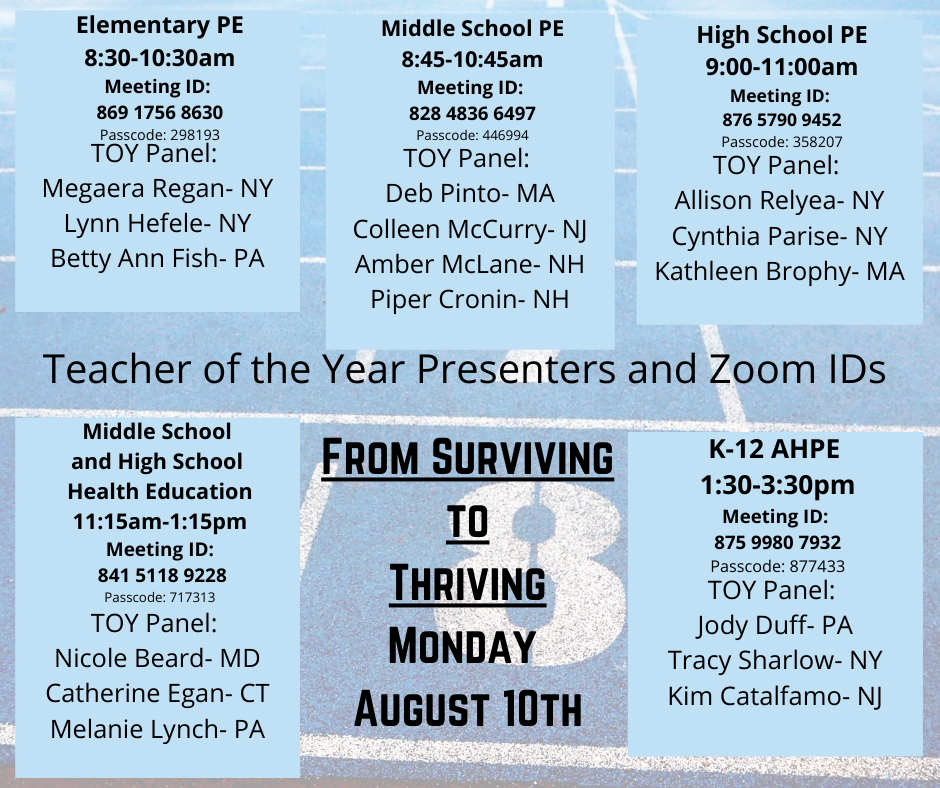 SHAPENJ's tweet photo. Join SHAPE America Eastern District for "From Surviving to Thriving" virtual conference. TOY presentations, brainstorming, networking &amp; an overview of the SHAPE America Re-Entry Resources. Presentation times and Zoom links now available!! https://t.co/nDA0OC3Po1