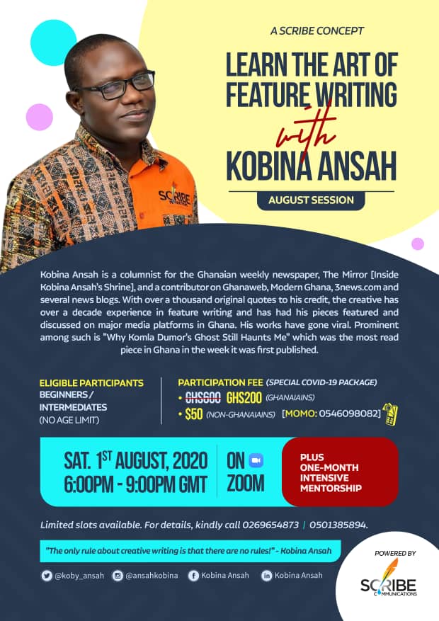 ScribeProd's tweet photo. This Saturday. Register now. #LearnFeatureWriting #KobinaAnsah π₯ https://t.co/9CTpB01b1z