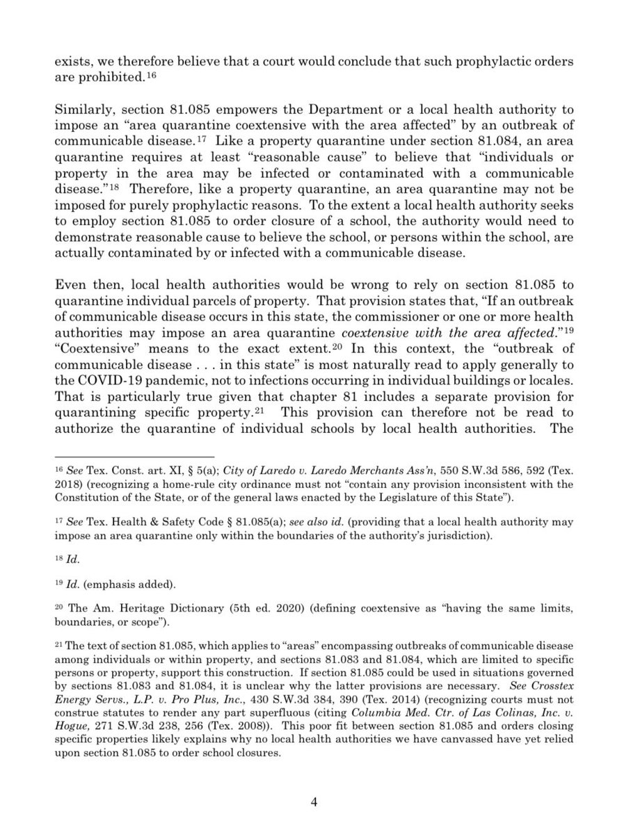 #NEW TX Attorney Gen. <a href="/KenPaxtonTX/">Attorney General Ken Paxton</a>: Local health authorities can close schools  “in limited circumstances”, but can’t issue blanket orders closing all schools on “preventative basis.”

Decision to reopen schools is w/ school district leaders. <a href="/KVUE/">KVUE News</a> 

4/9 pages of the letter ⬇️