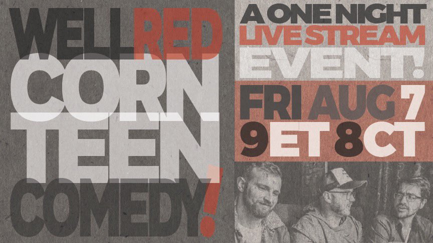 traecrowder's tweet photo. WellRED Live on your screens and in your hearts! Join me and the boys for some computer comedy, y’all. Here’s the link:
https://t.co/jd39mPPziT https://t.co/zFCL4xzqp5
