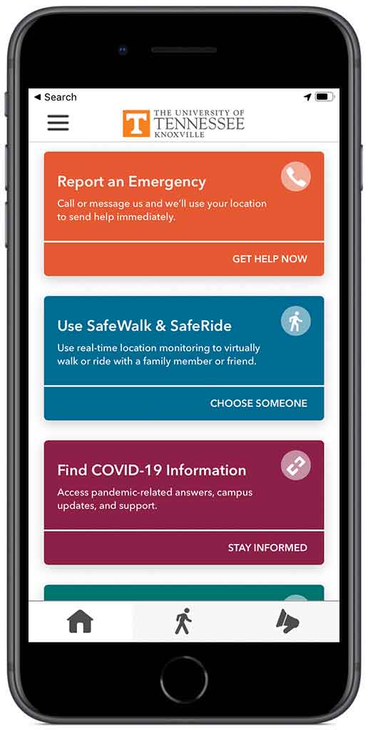 The <a href="/LiveSafe/">LiveSafe by Lightspeed Systems</a> campus safety app has a new look! Now with a redesigned home screen to easily access resources, it still offers the same popular features our Vols rely on such as SafeWalk and easy reporting options! Check it out or download: tiny.utk.edu/DlGz2. #VolSafety