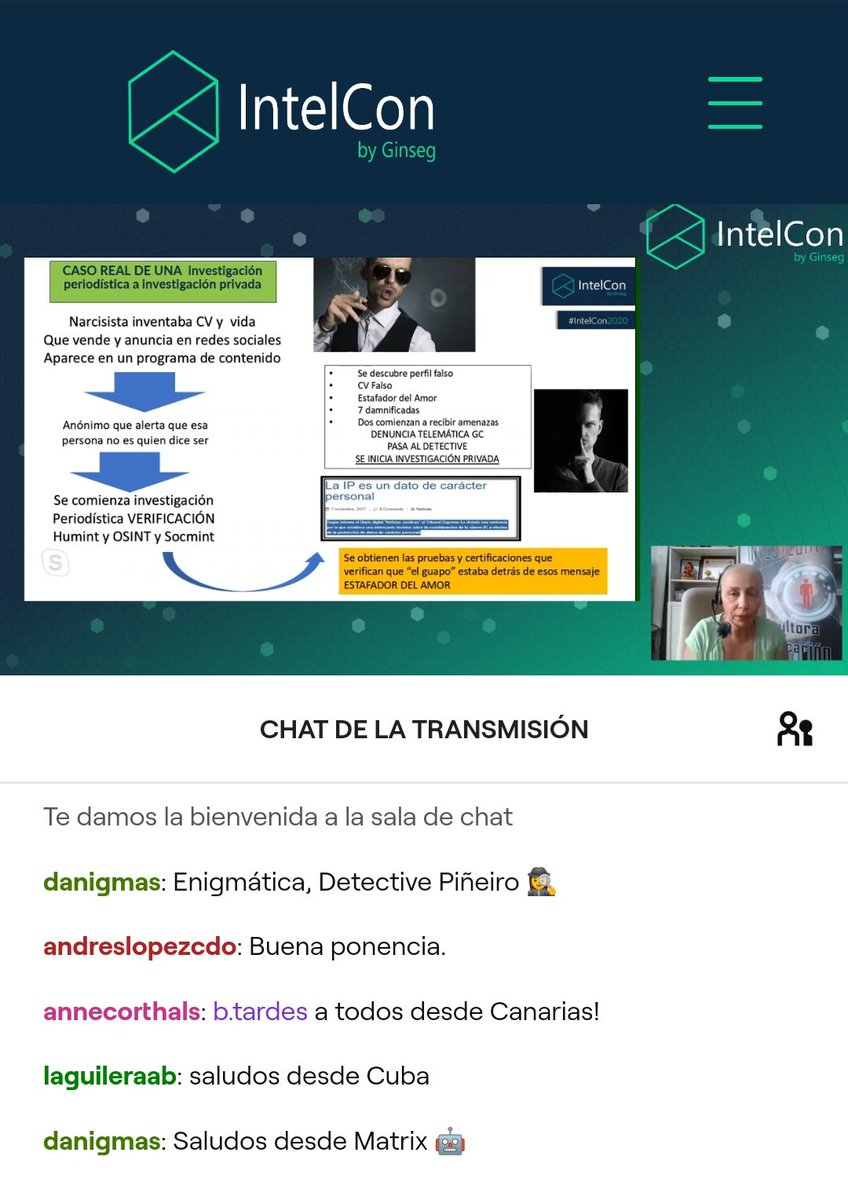 SrDanigmas's tweet image. Segunda jornada de #IntelCon2020 con nuestros #detectives más enigmáticos @Gma360 y @GuerreroRafael_ 🕵‍♀️🕵
para analizar la figura del #detective y la #ciberinvestigación, OSINT/SOCMINT, virtual HUMINT y contrainteligencia digital ▶🤖🚀 @gIntelSeg @Detcamp_