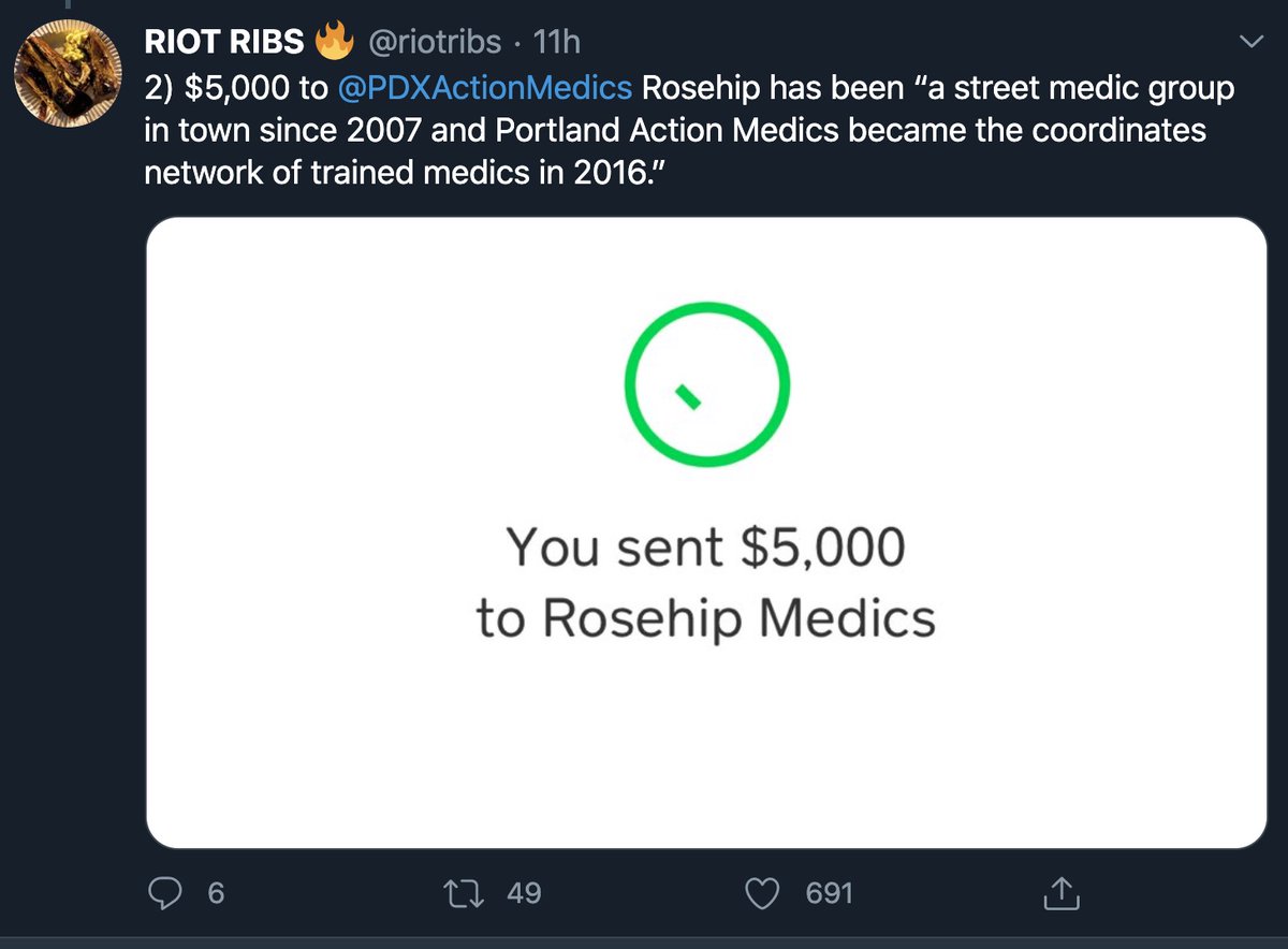 MrAndyNgo's tweet photo. I'm asked a lot about who is funding antifa in Portland. One way they do it is through using an anonymously-run front group, in this case @RiotRibs, who then disperses to other anonymous people &amp; groups (street "medics"). There is no charity registration or accountability. https://t.co/eUThHsjgLi